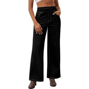 Women’s Wide Leg Elastic Waist Jeans Light Comfortable High Waisted Denim